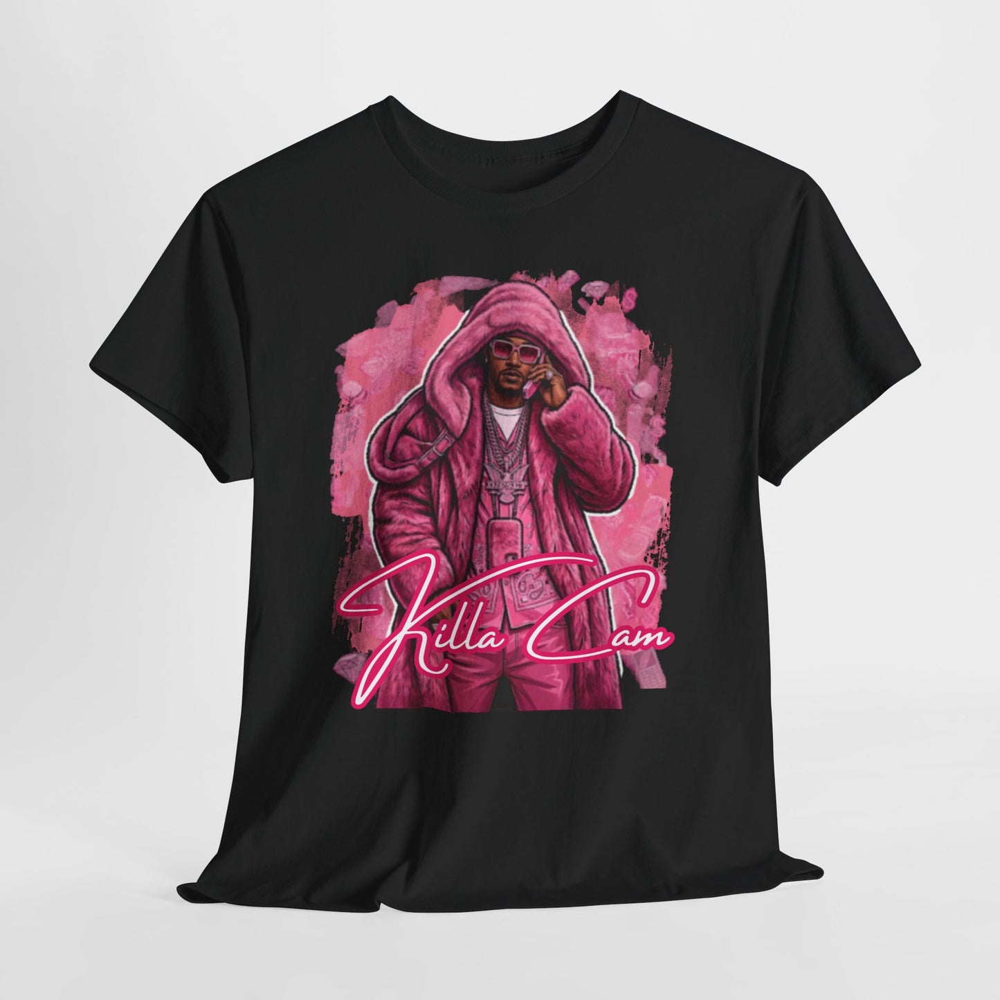 Killa Cam Graphic Tee — Pink Hooded Portrait Streetwear T-Shirt