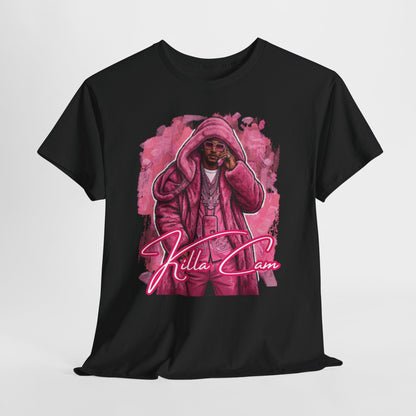 Killa Cam Graphic Tee — Pink Hooded Portrait Streetwear T-Shirt