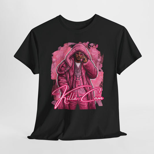 Killa Cam Graphic Tee — Pink Hooded Portrait Streetwear T-Shirt