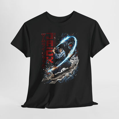 Samurai Jack Anime-Style Graphic Tee — Retro Action Shirt with Japanese Text