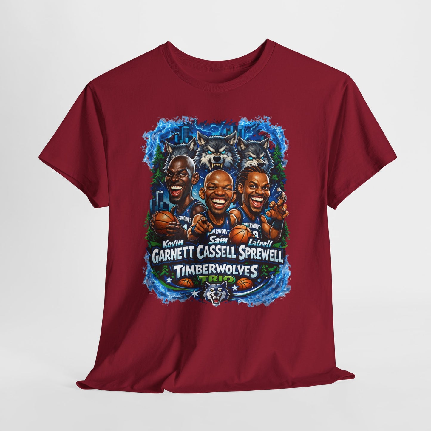Timberwolves Legends T‑Shirt — Garnett, Cassell & Sprewell Retro Basketball Tee