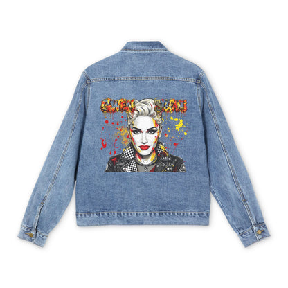 Denim Jacket — Colorful Pop Portrait Back Patch (Gwen Stefani Inspired)