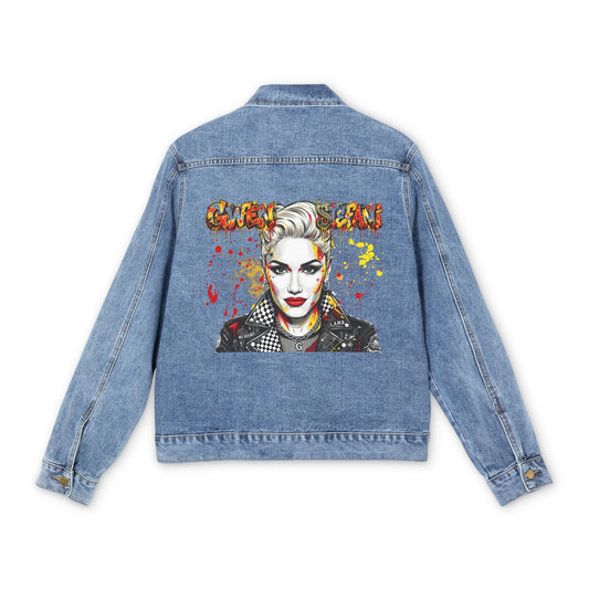 Denim Jacket — Colorful Pop Portrait Back Patch (Gwen Stefani Inspired)