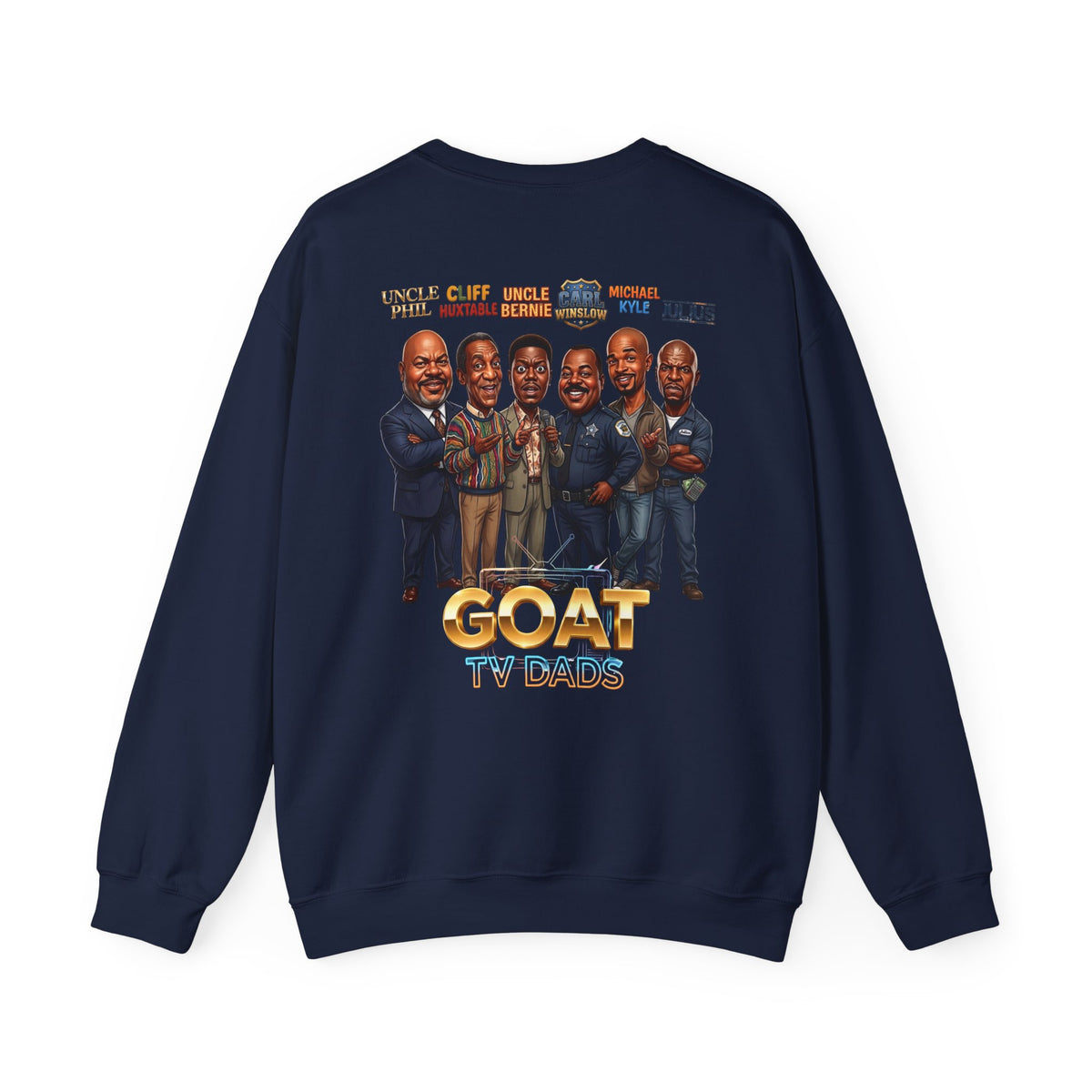 Crewneck Sweatshirt — 'GOAT' Icon Caricature Tribute Backprint