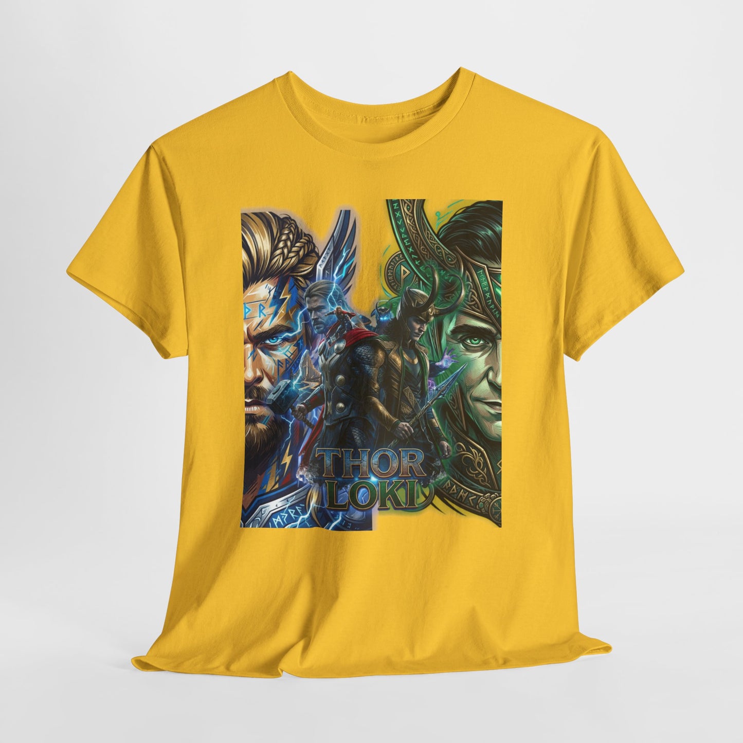 Thor vs Loki Graphic Tee — Mythic Norse Superhero Split-Face Design
