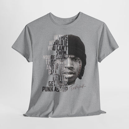 Toothpick Graphic Tee — Bold Half-Face Portrait with Motivational Quote