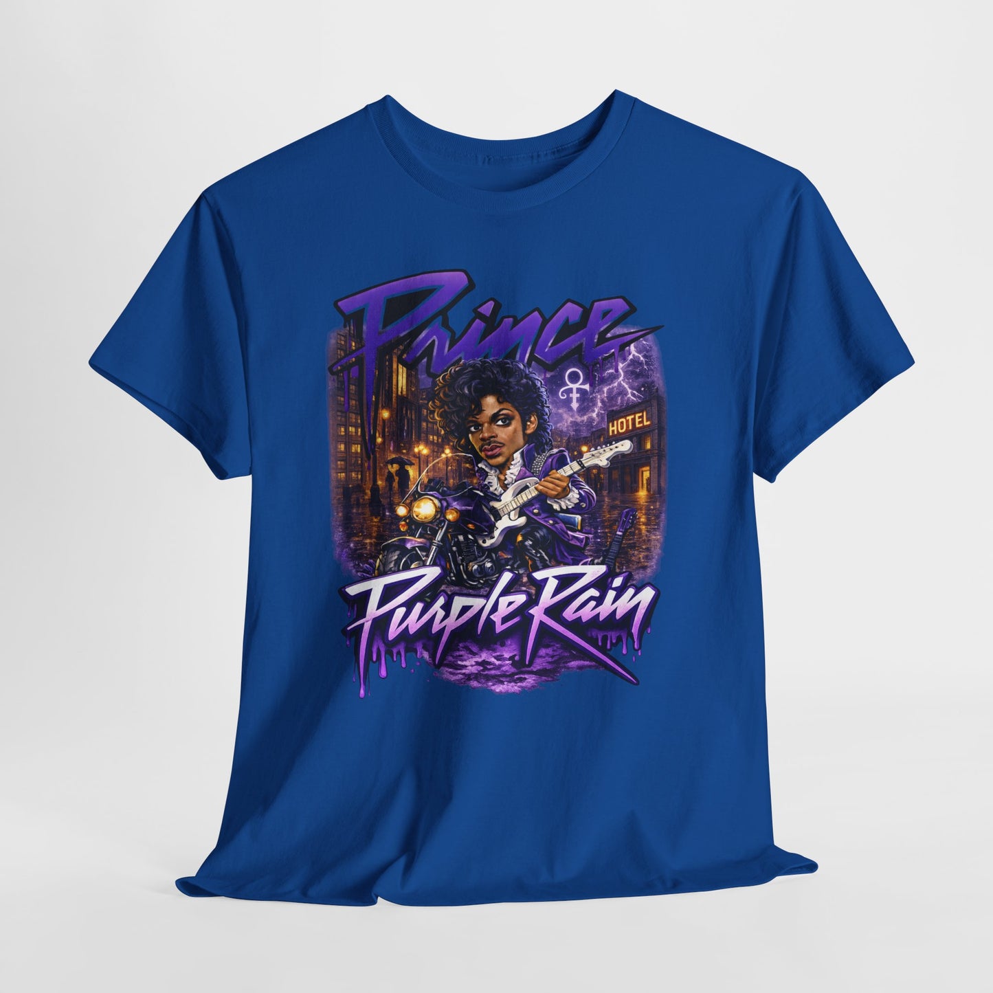 Purple Rain Graphic Tee – Retro 80s Guitar Vintage Concert Shirt
