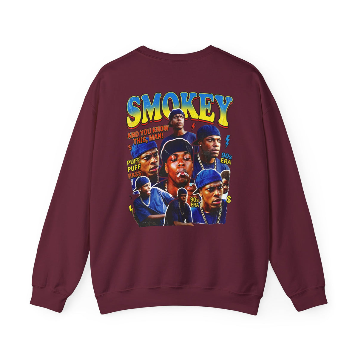 Smokey Graphic Sweatshirt – Retro Hip-Hop Photo Collage Crewneck