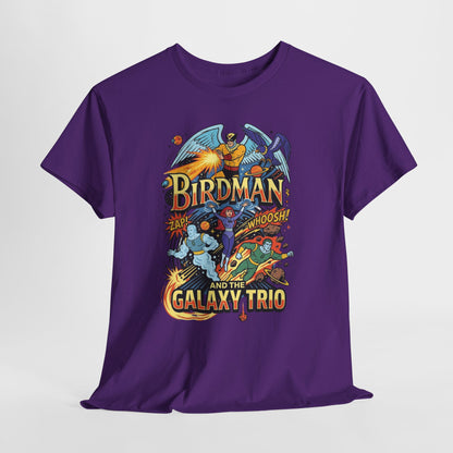 Birdman & The Galaxy Trio Tee — Retro Comic Superhero Graphic T-Shirt