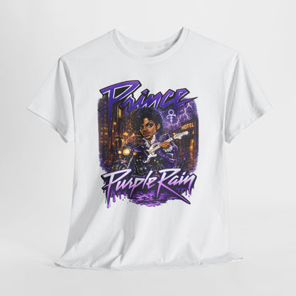 Purple Rain Graphic Tee – Retro 80s Guitar Vintage Concert Shirt