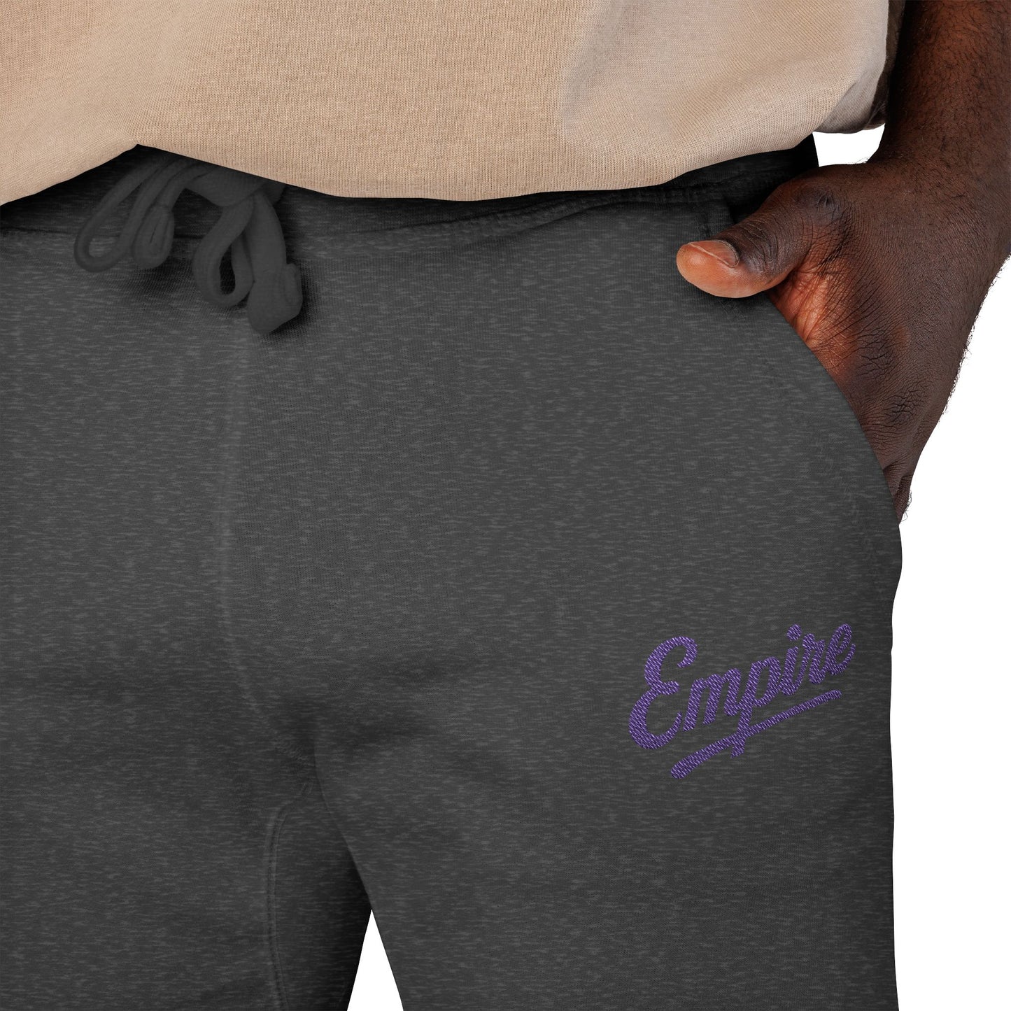 Empire Signature Embroidered Sweatpants — Minimal Fleece with Purple 'Empire' Logo
