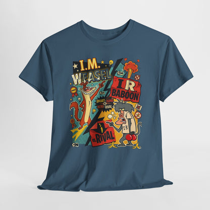 Retro Cartoon Crew Tee — "I.M. Weasel vs. I. R. Baboon" Graphic