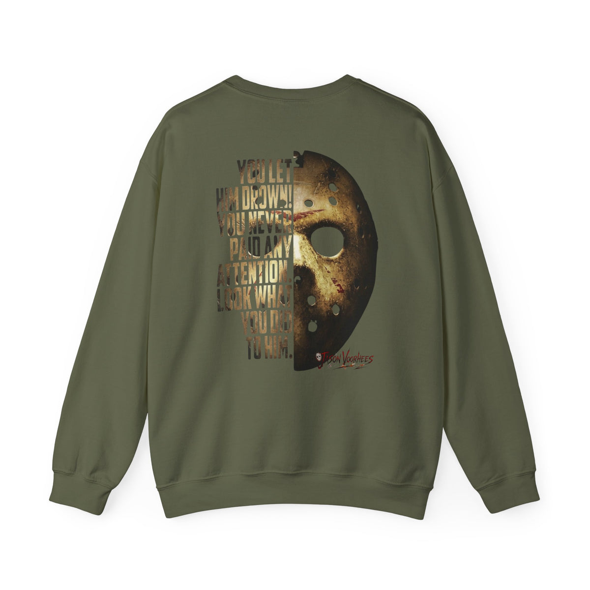 Jason Voorhees Mask Graphic with Quote Crewneck Sweatshirt
