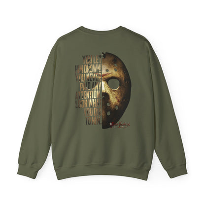 Jason Voorhees Mask Graphic with Quote Crewneck Sweatshirt