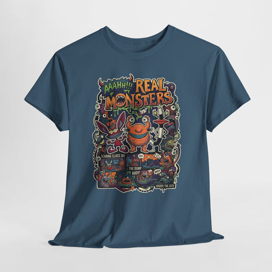 Retro 'Real Monsters' Graphic Tee — Vintage Cartoon Monster Illustration Shirt