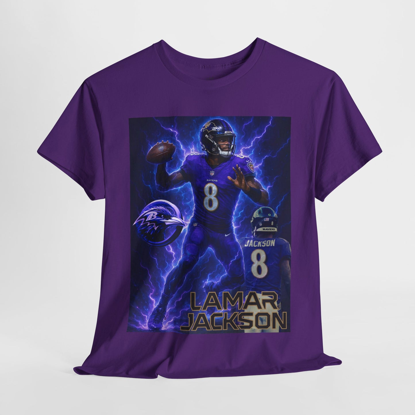 Lamar Jackson Lightning Tee – Unisex Cotton Shirt, Football Fan Gift, Sports Apparel, Game Day Outfit, NFL Merchandise