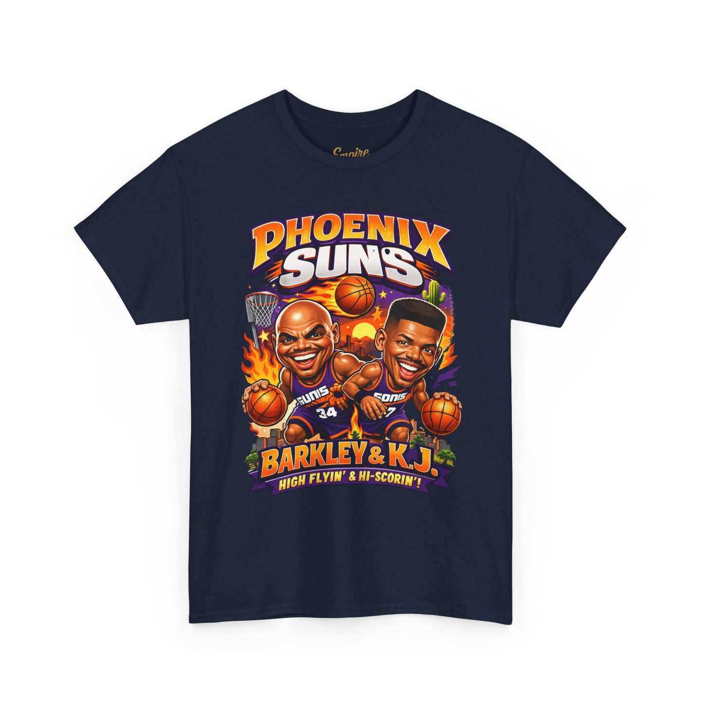 Phoenix Suns Barkley & K.J. Graphic Tee — Retro Basketball Cartoon Shirt
