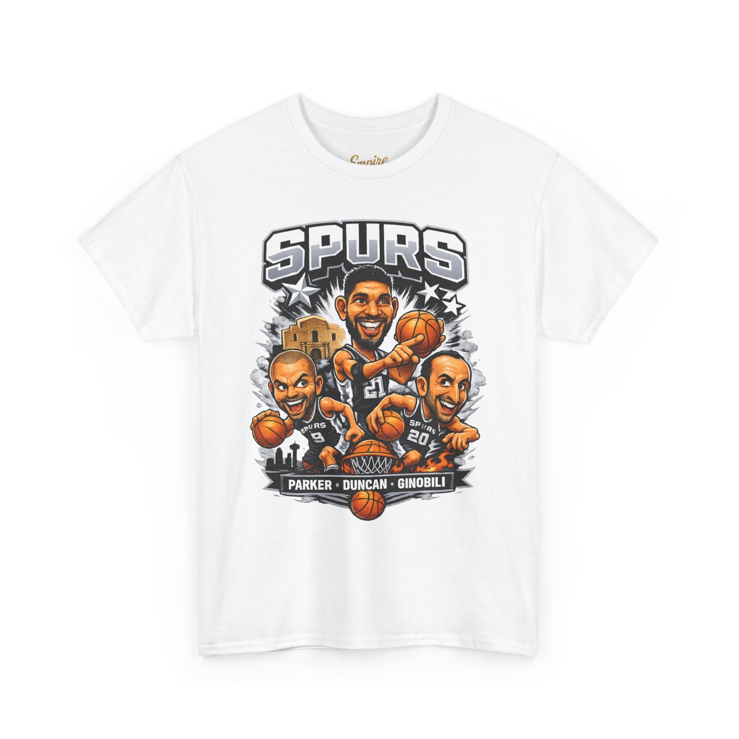 Spurs Legends T-Shirt — Parker, Duncan & Ginobili Cartoon Basketball Tee