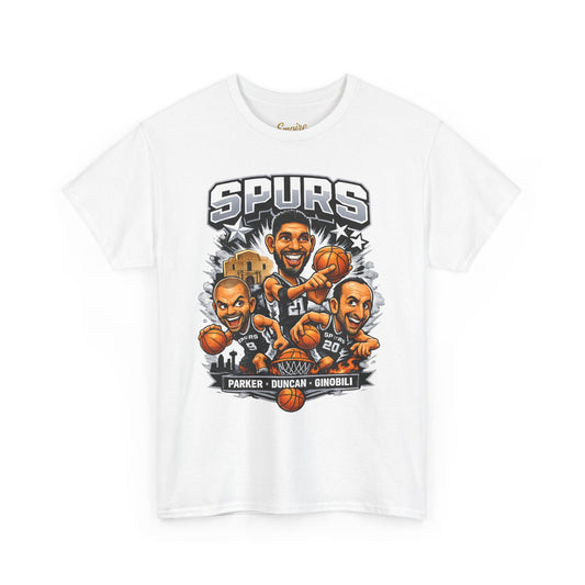 Spurs Legends T-Shirt — Parker, Duncan & Ginobili Cartoon Basketball Tee