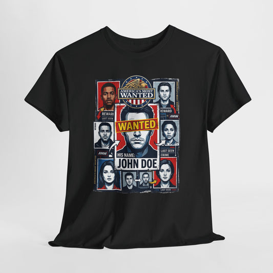 'Wanted: His Name John Doe' Retro Mugshot Collage Graphic Tee