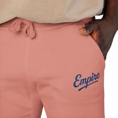 Empire Signature Embroidered Sweatpants — Minimal Fleece with Royal Blue 'Empire' Logo