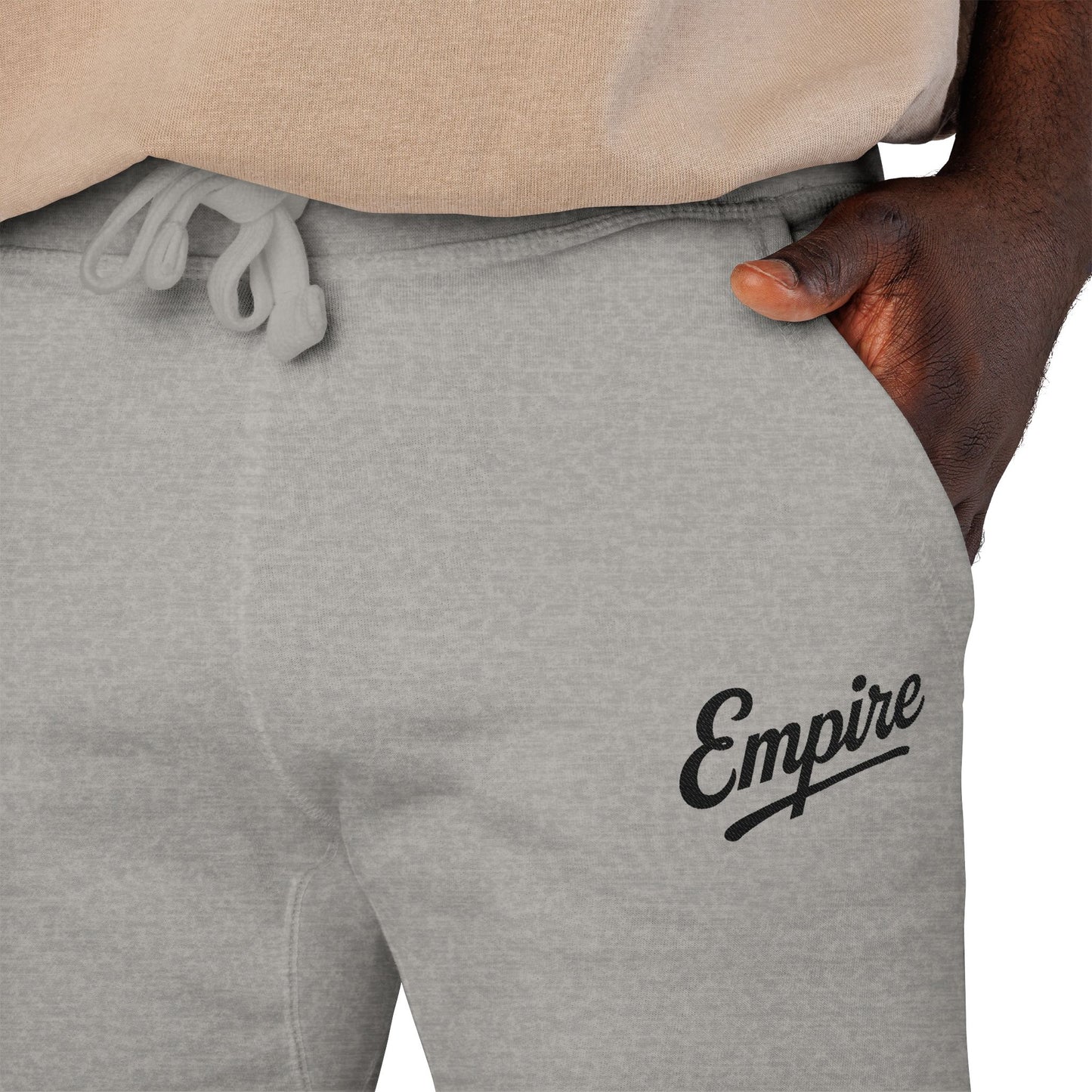 Empire Signature Embroidered Sweatpants — Minimal Fleece with Black 'Empire' Logo
