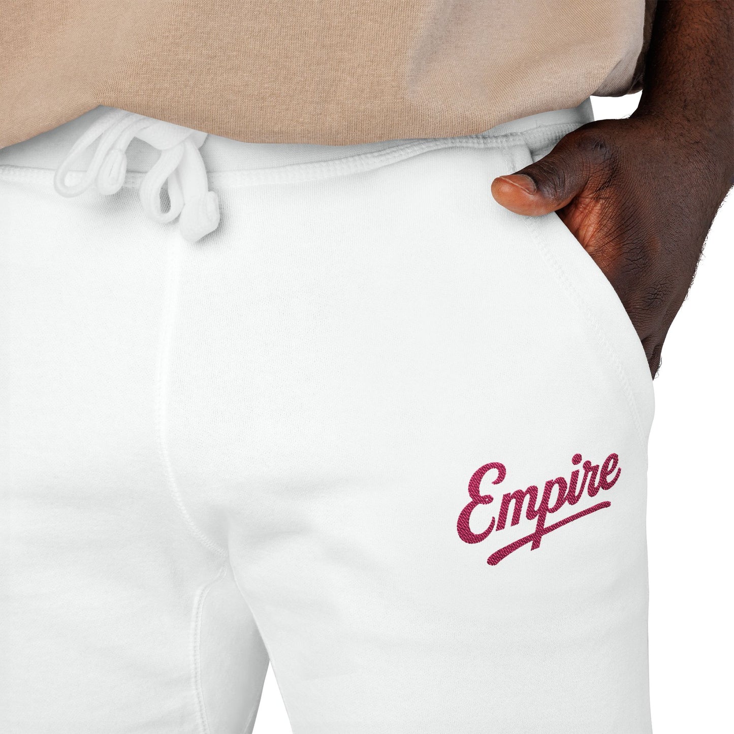 Empire Signature Embroidered Sweatpants — Minimal Fleece with Pink 'Empire' Logo