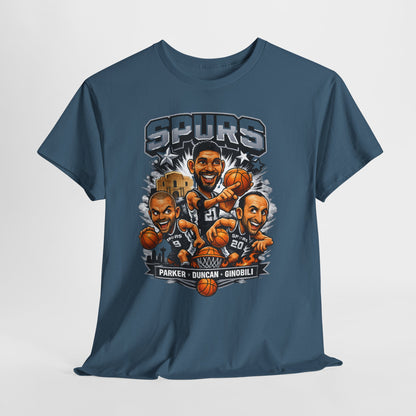 Spurs Legends T-Shirt — Parker, Duncan & Ginobili Cartoon Basketball Tee