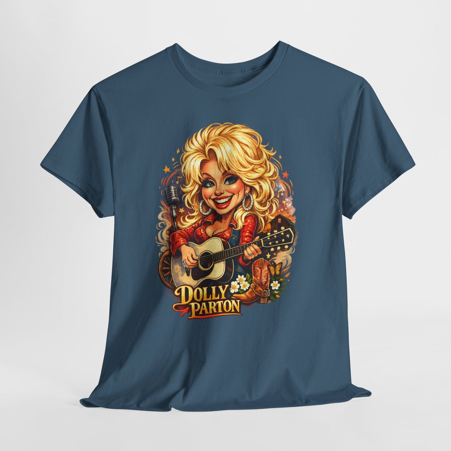 Dolly Parton Caricature Graphic Tee – Guitar Country Music Fan Shirt