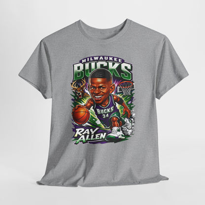Milwaukee Bucks Retro Player Cartoon Tee — 'Ray Allen' Basketball Graphic T-Shirt