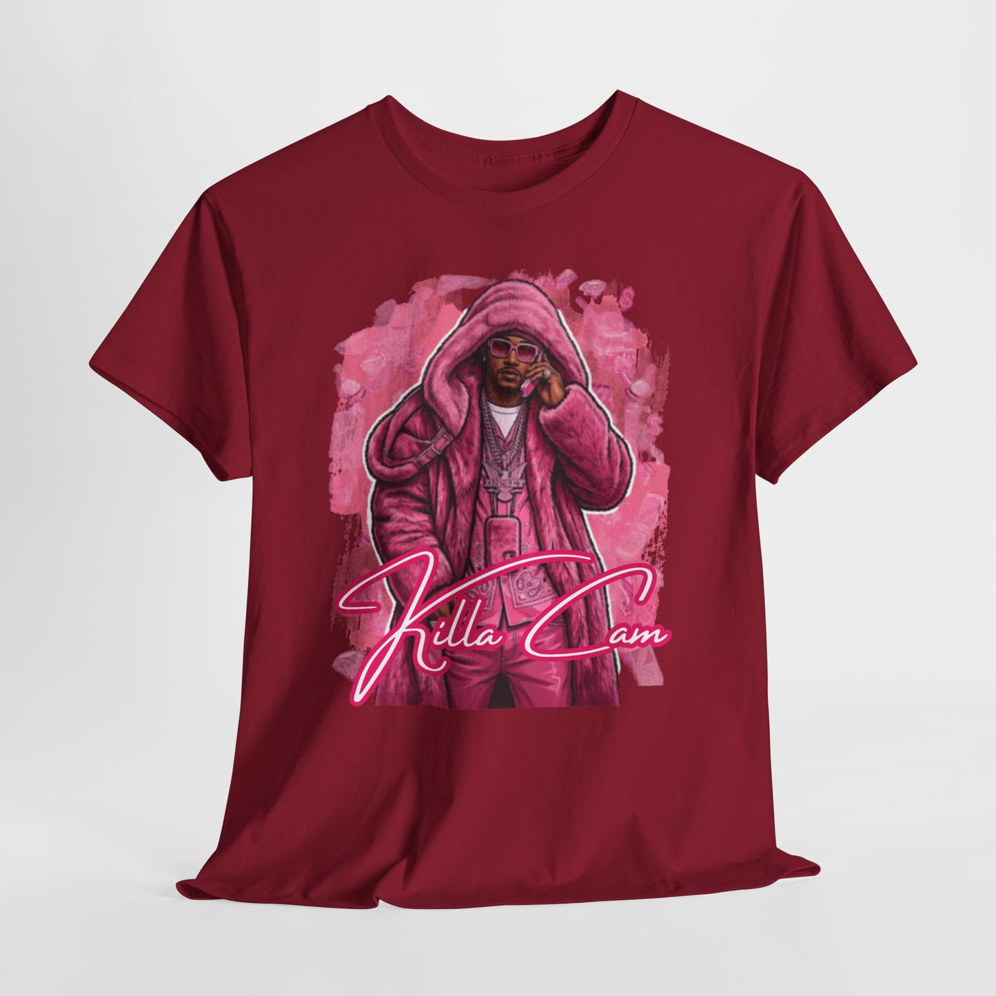 Killa Cam Graphic Tee — Pink Hooded Portrait Streetwear T-Shirt