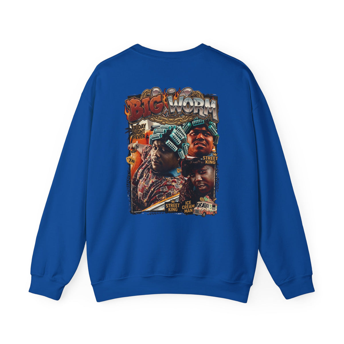 Big Worm Collage Crewneck Sweatshirt — Retro Hip‑Hop Graphic