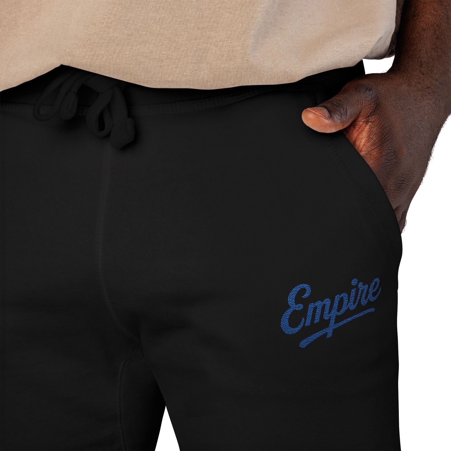 Empire Signature Embroidered Sweatpants — Minimal Fleece with Royal Blue 'Empire' Logo