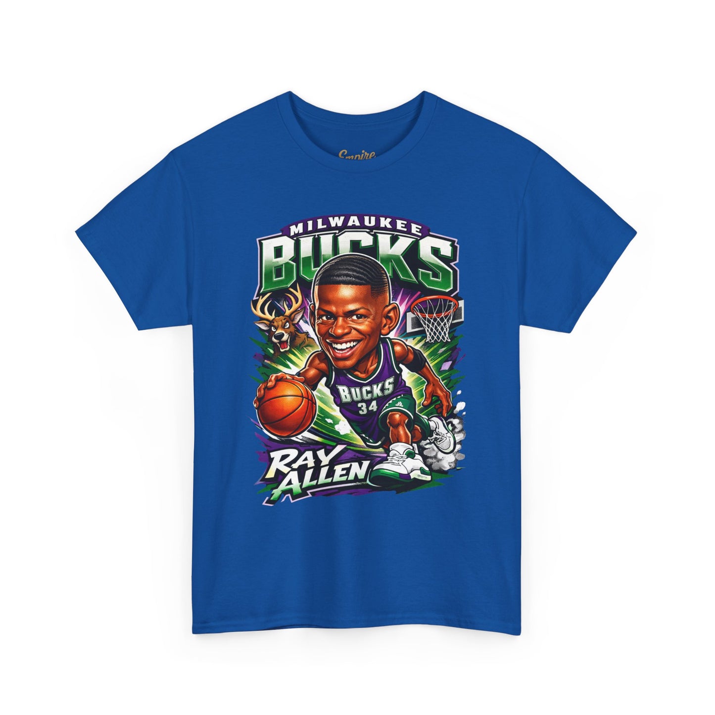 Milwaukee Bucks Retro Player Cartoon Tee — 'Ray Allen' Basketball Graphic T-Shirt