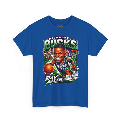 Milwaukee Bucks Retro Player Cartoon Tee — 'Ray Allen' Basketball Graphic T-Shirt