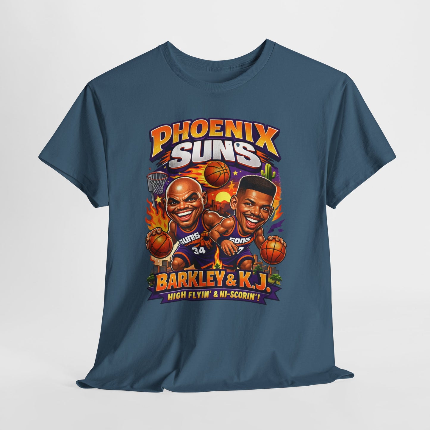 Phoenix Suns Barkley & K.J. Graphic Tee — Retro Basketball Cartoon Shirt