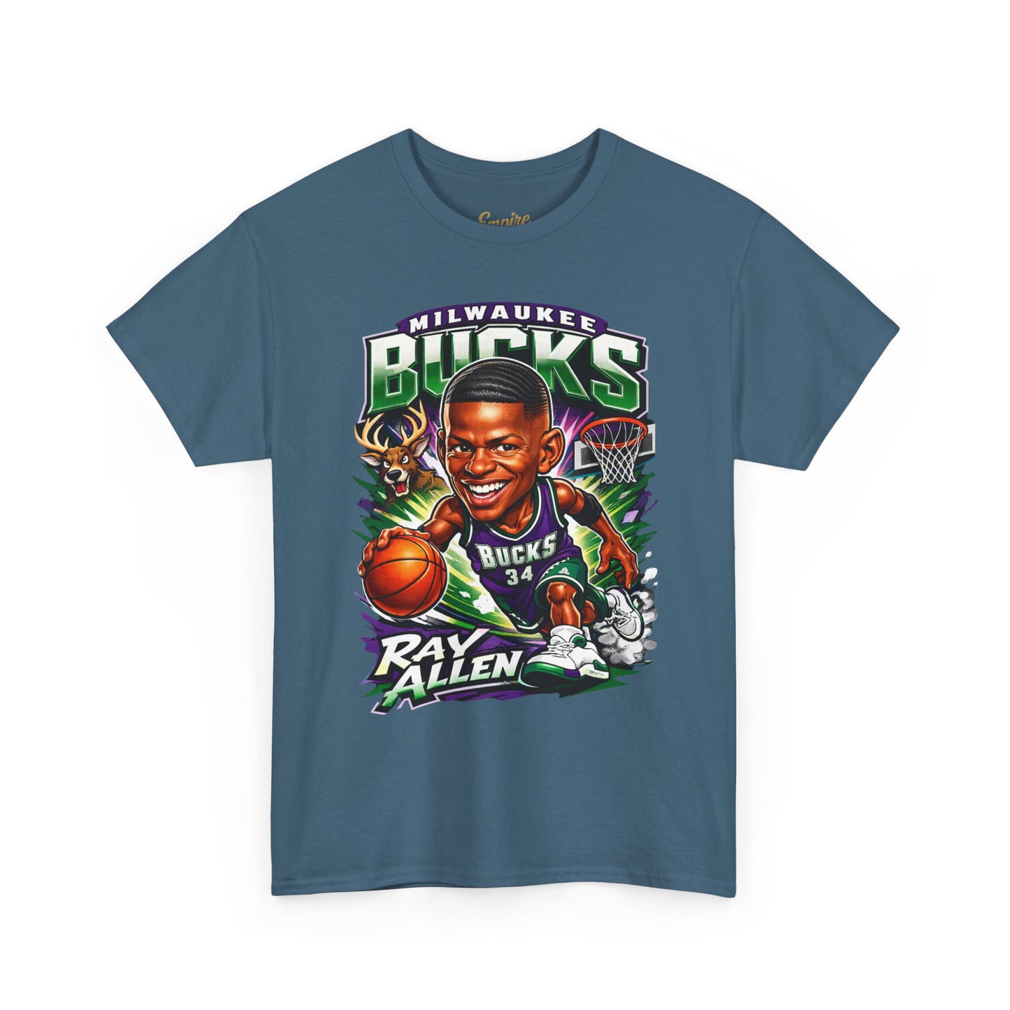 Milwaukee Bucks Retro Player Cartoon Tee — 'Ray Allen' Basketball Graphic T-Shirt