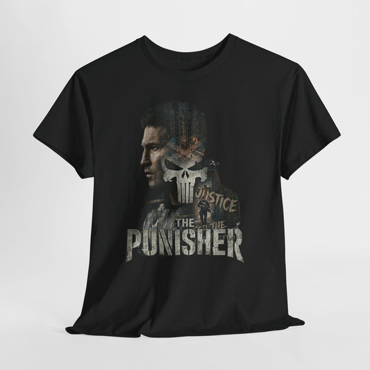 The Punisher Graphic Tee — Skull Justice Double Exposure T‑Shirt
