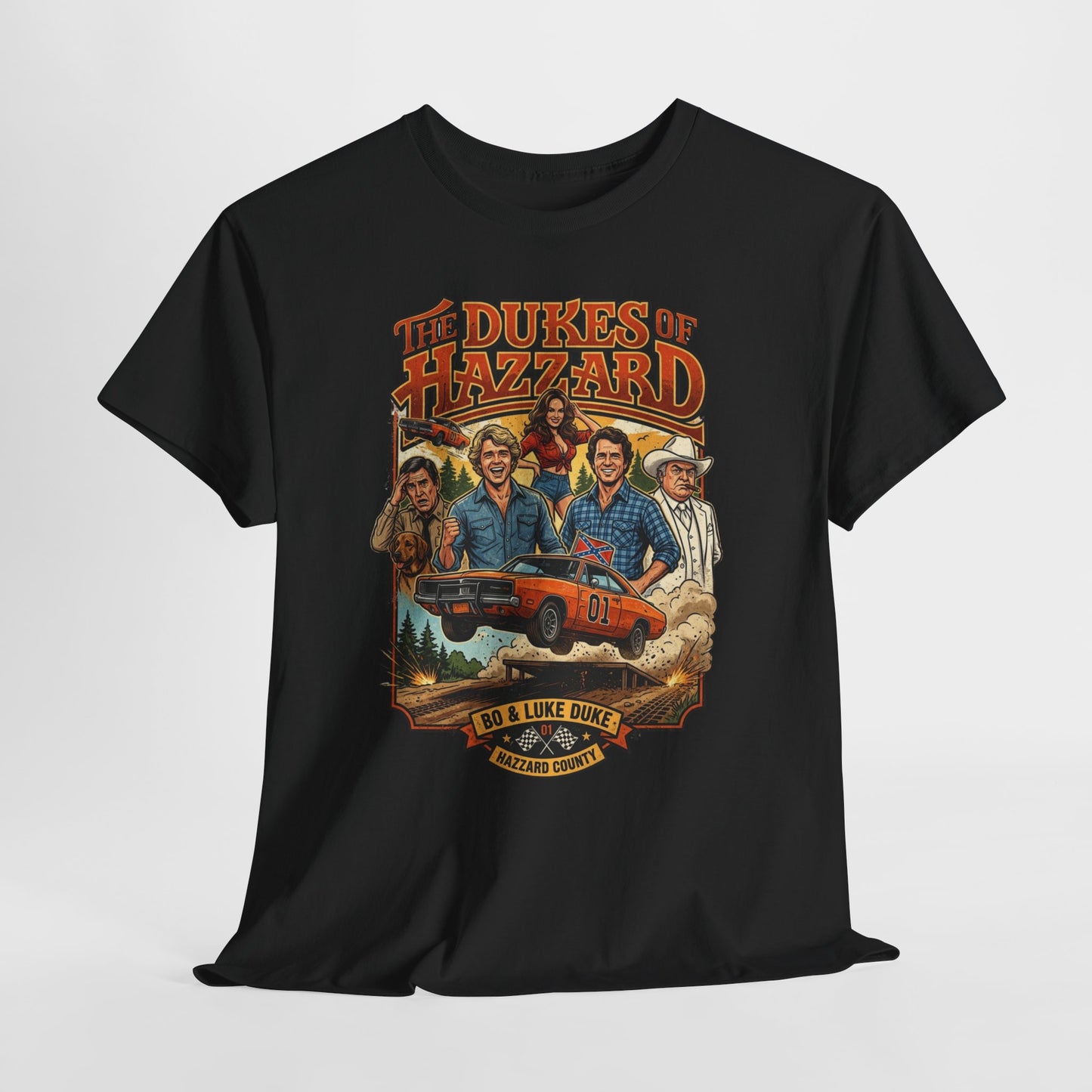 Dukes of Hazzard Vintage Graphic Tee — Classic TV Cast & General Lee Design