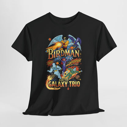 Birdman & The Galaxy Trio Tee — Retro Comic Superhero Graphic T-Shirt