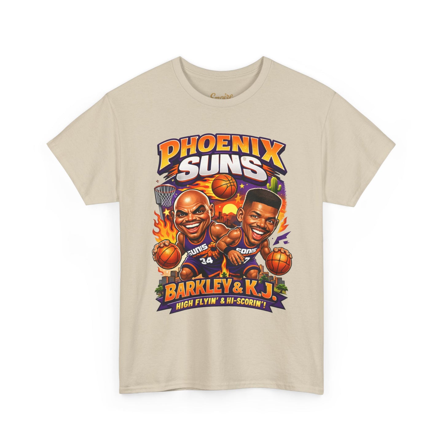 Phoenix Suns Barkley & K.J. Graphic Tee — Retro Basketball Cartoon Shirt