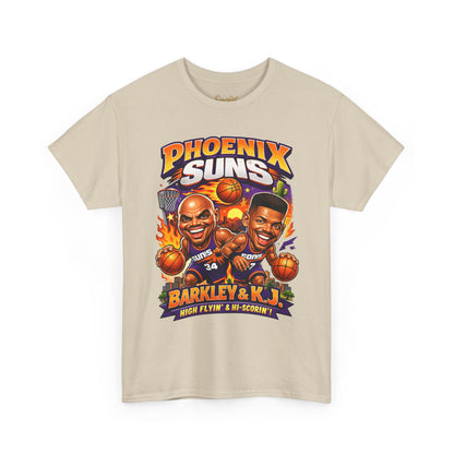 Phoenix Suns Barkley & K.J. Graphic Tee — Retro Basketball Cartoon Shirt