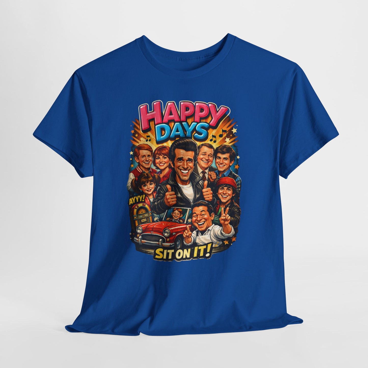 Happy Days Retro TV Cast T-Shirt — "Sit On It!" Vintage 70s Sitcom Tee