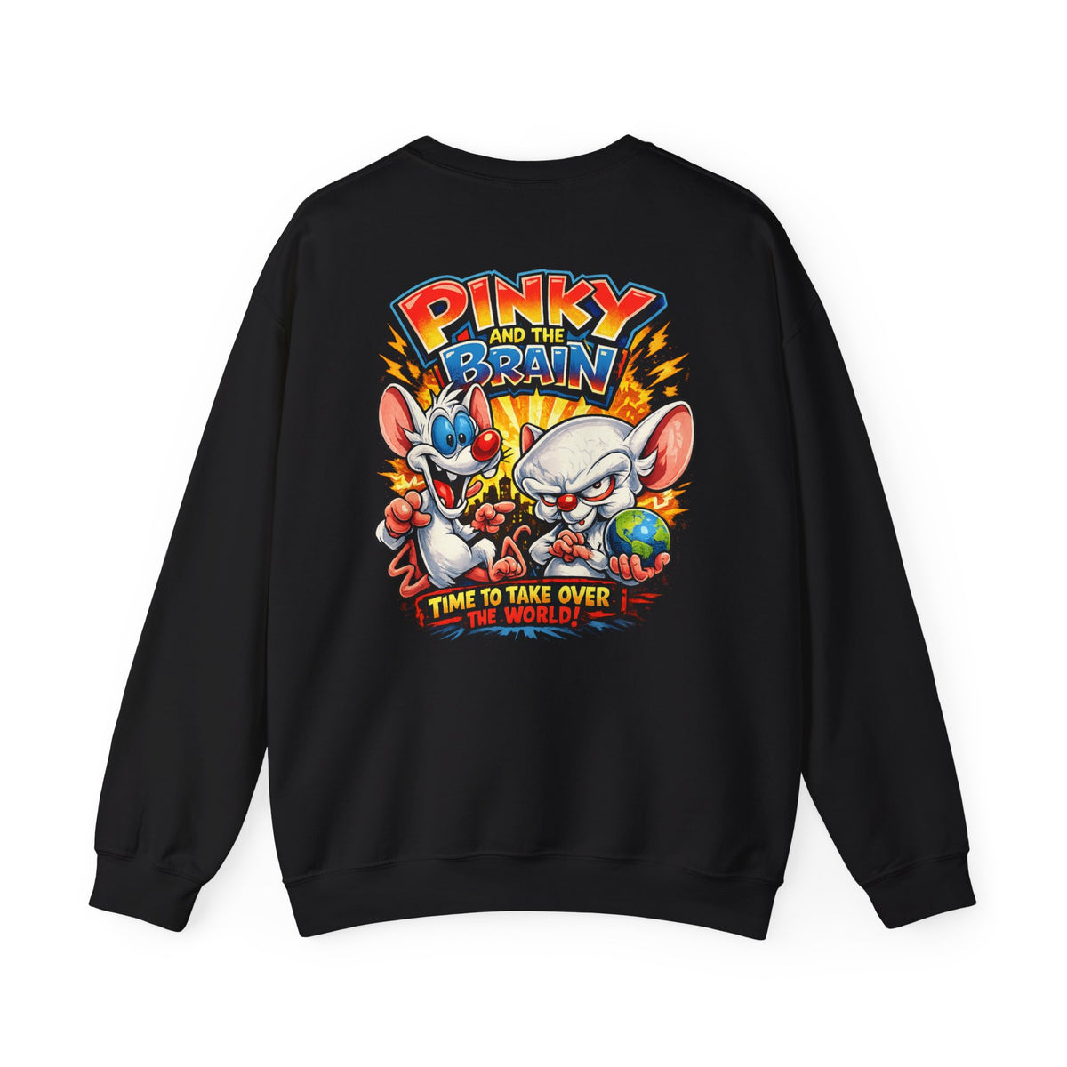 Pinky and the Brain Crewneck Sweatshirt - 'Time to Take Over the World' Graphic