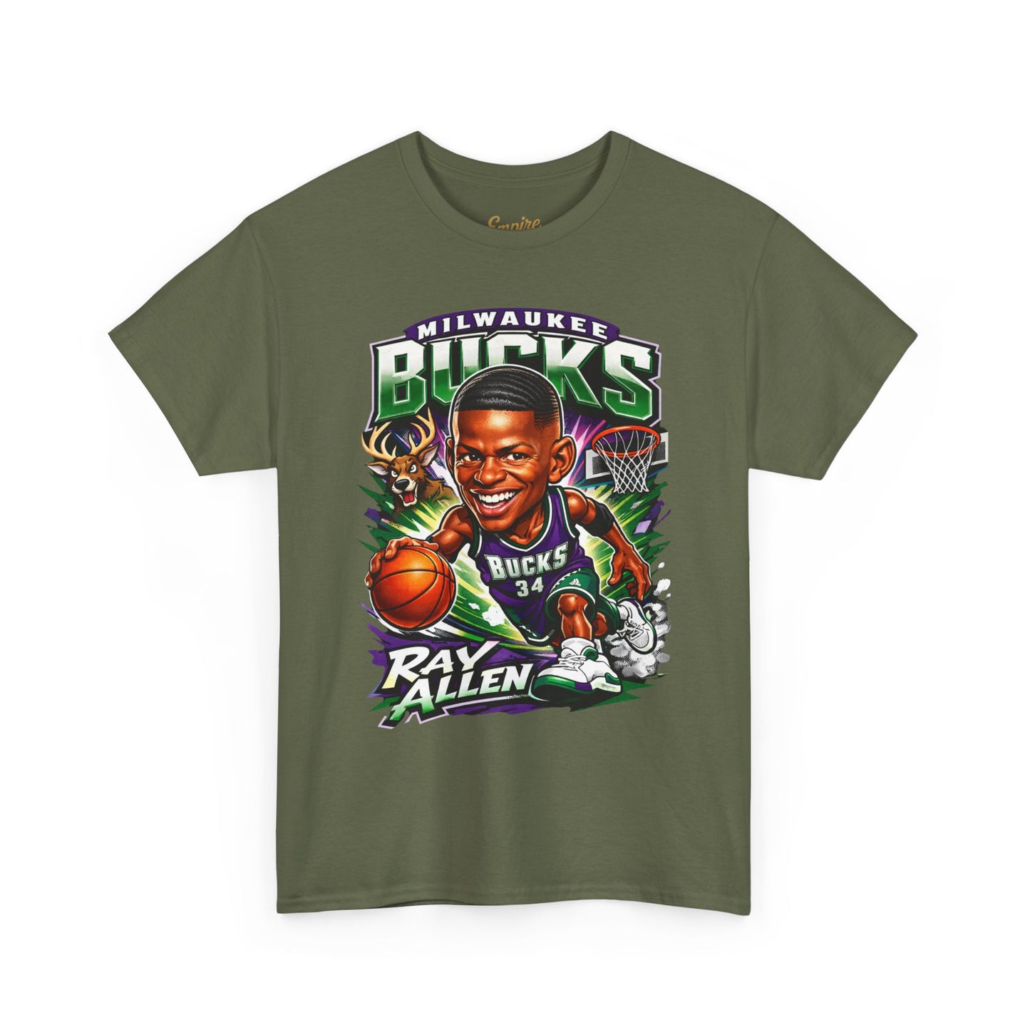 Milwaukee Bucks Retro Player Cartoon Tee — 'Ray Allen' Basketball Graphic T-Shirt