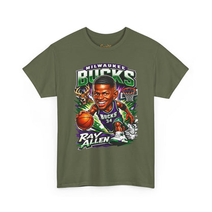 Milwaukee Bucks Retro Player Cartoon Tee — 'Ray Allen' Basketball Graphic T-Shirt
