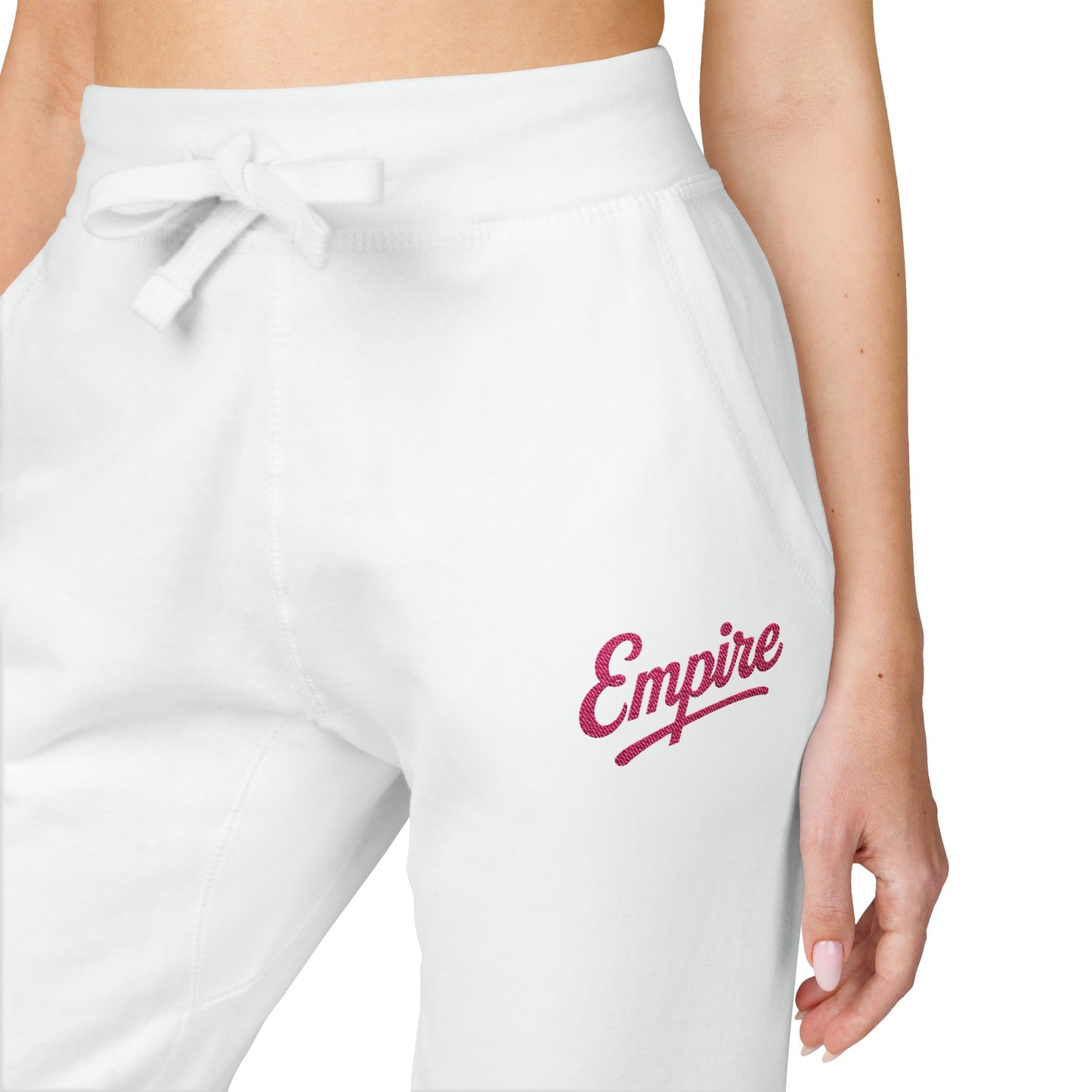 Empire Signature Embroidered Sweatpants — Minimal Fleece with Pink 'Empire' Logo