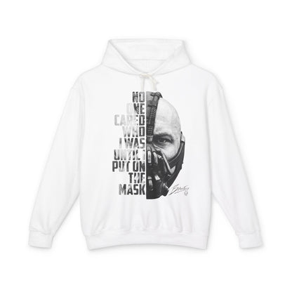Bane Mask Split-Face Hoodie — "No One Cared Who I Was Until I Put On the Mask" Graphic