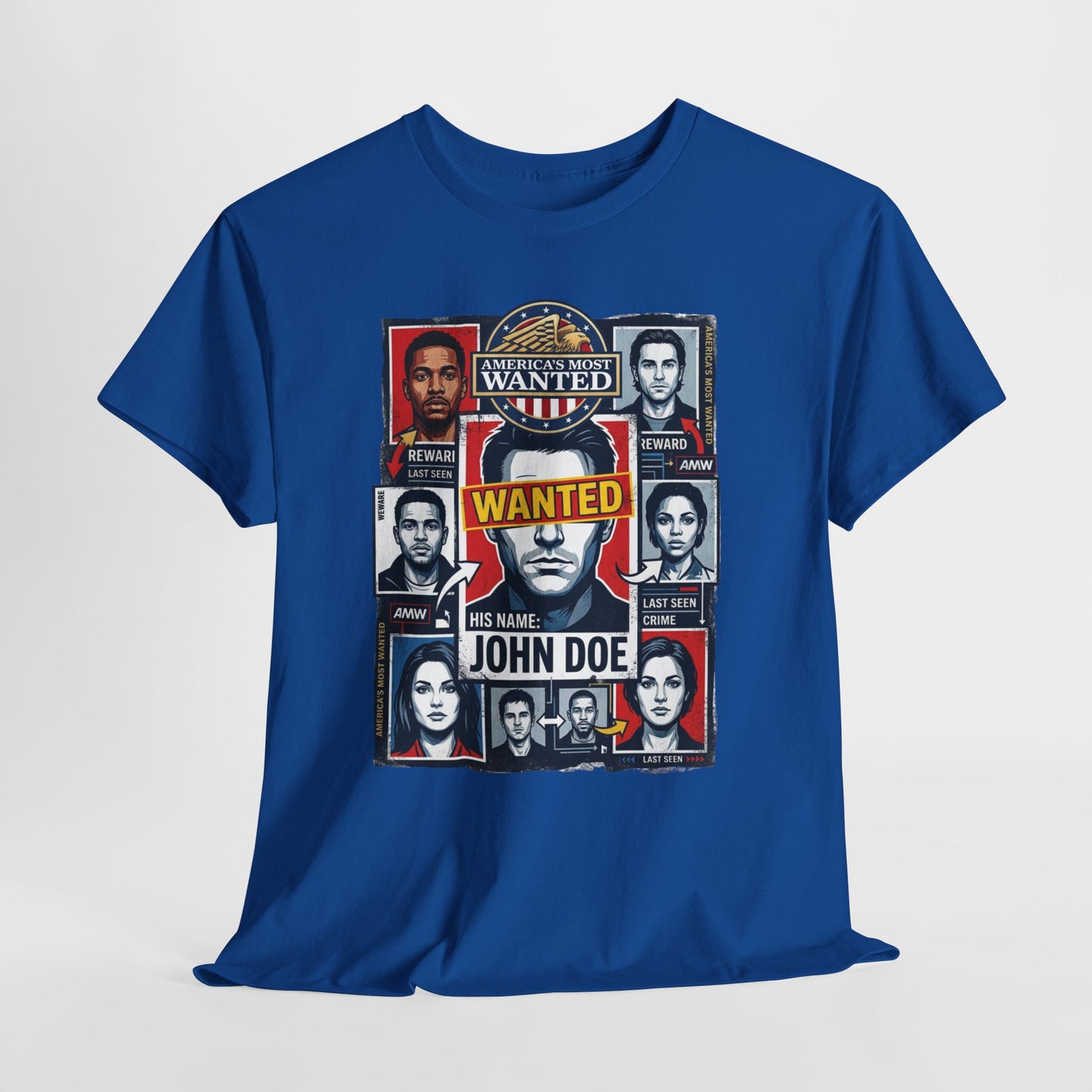 'Wanted: His Name John Doe' Retro Mugshot Collage Graphic Tee