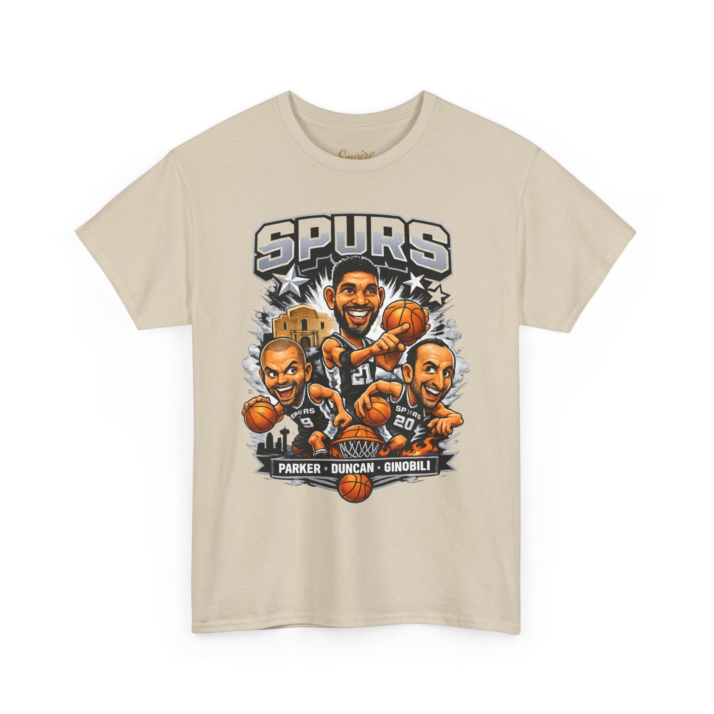 Spurs Legends T-Shirt — Parker, Duncan & Ginobili Cartoon Basketball Tee